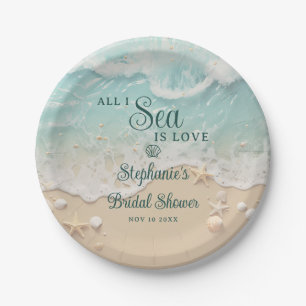 All I Sea Is Love Ocean Waves Beach Bridal Shower Paper Plate