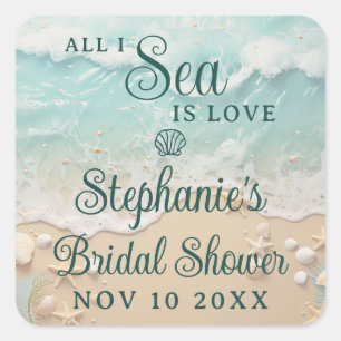 All I Sea Is Love Ocean Waves Beach Bridal Shower Square Sticker