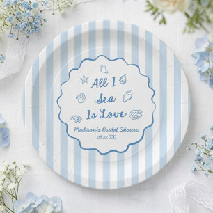 All I Sea Is Love Seashell Coastal Bridal Shower Paper Plate