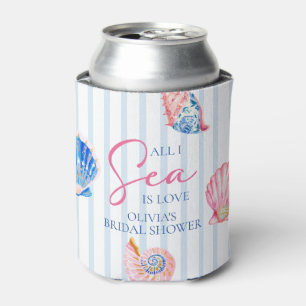 All I Sea is Love Seashells Coastal Bridal Shower Can Cooler