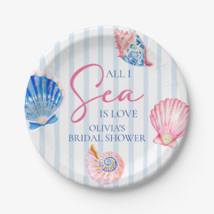 All I Sea is Love Seashells Coastal Bridal Shower Paper Plate