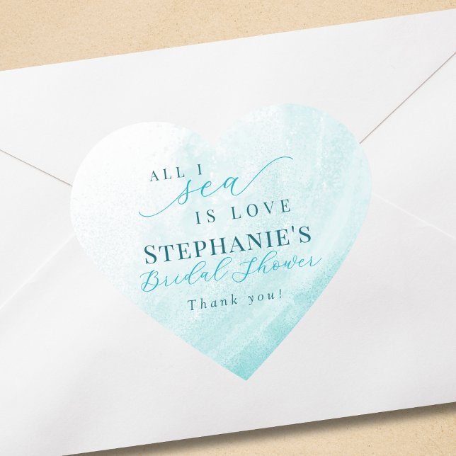 All I Sea Is Love Teal Ocean Beach Bridal Shower Heart Sticker (Creator Uploaded)