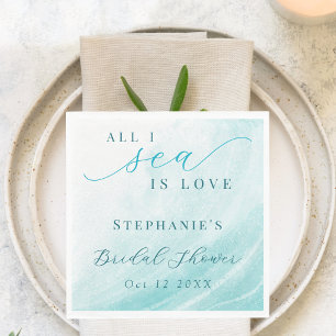 All I Sea Is Love Teal Ocean Beach Bridal Shower Napkin
