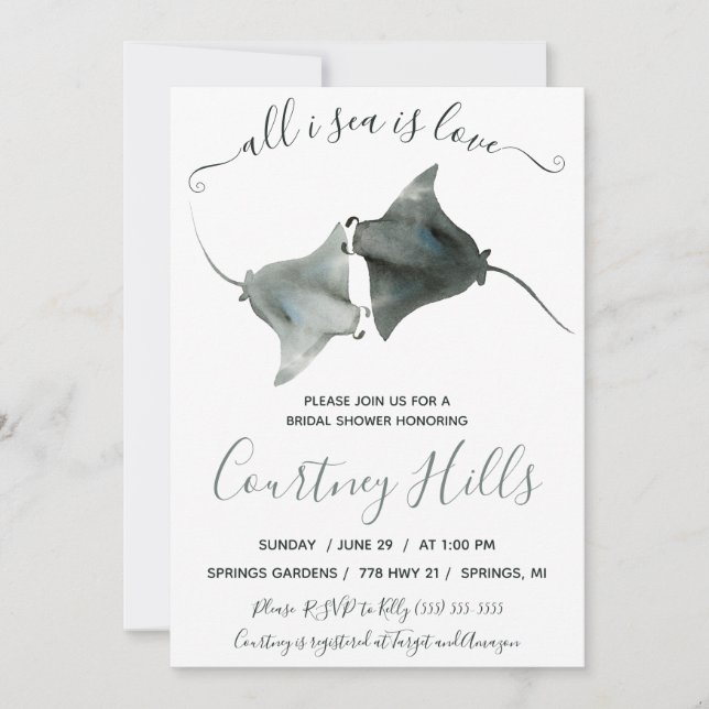 All I Sea is Love! Two Stingrays Bridal Shower Invitation (Front)