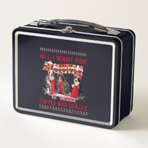 All I Want Beagle And Coffee In Christmas Event Metal Lunch Box