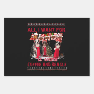 All I Want Beagle And Coffee In Christmas Event Wrapping Paper Sheet