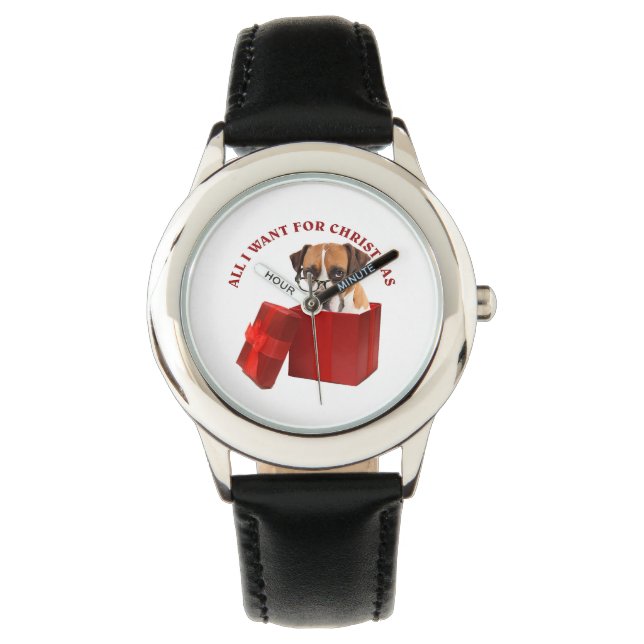 All I Want Christmas Boxer With Glasses Funny Dog Watch (Front)
