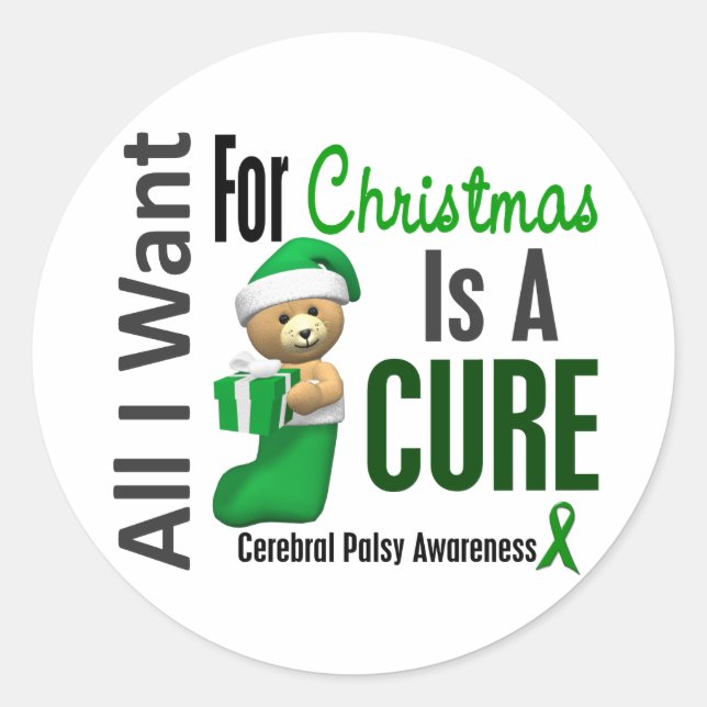 All I Want For Christmas Cerebral Palsy Classic Round Sticker (Front)