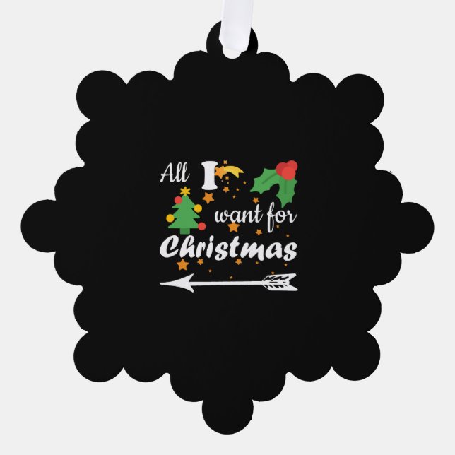 All i want for Christmas  Couple Shirt Tree Decoration Card (Front)