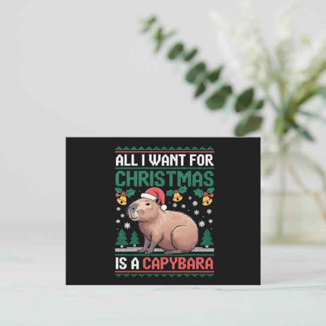 All I Want For Christmas Is A Capybara Animal Gift Holiday Postcard (Standing Front)
