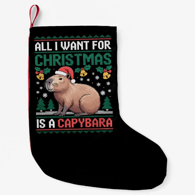All I Want For Christmas Is A Capybara Animal Gift Small Christmas Stocking (Front)