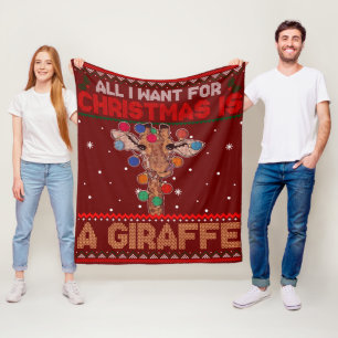 All I Want For Christmas Is A Giraffe Animal Ugly Fleece Blanket