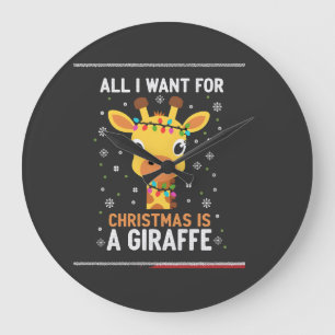 All I Want For Christmas Is A Giraffe Animal Ugly Large Clock