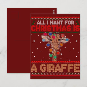 All I Want For Christmas Is A Giraffe Animal Ugly Postcard