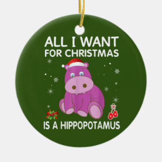 All I Want For Christmas Is A Hippo Merry Xmas Ceramic Tree Decoration
