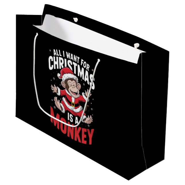 All I Want For Christmas is A Monkey Lover Xmas  Large Gift Bag (Front Angled)