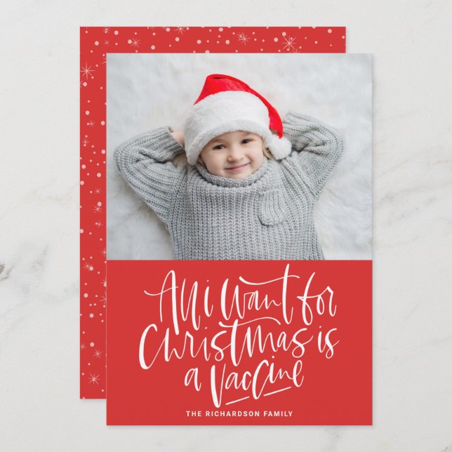 All I Want for Christmas is a Vaccine Red Photo Holiday Card (Front/Back)