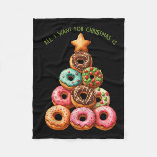 All I Want For Christmas Is Doughnuts Xmas Tree Fleece Blanket
