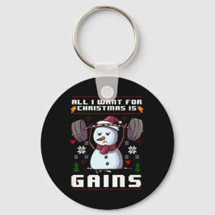 All I Want For Christmas Is Gains Snowman Gym X-ma Key Ring