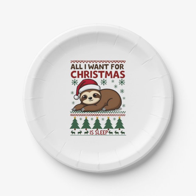 All I Want For Christmas Is Sleep - Funny Xmas Slo Paper Plate (Front)