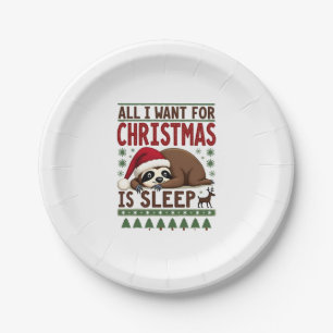 All I Want For Christmas Is Sleep - Funny Xmas Slo Paper Plate