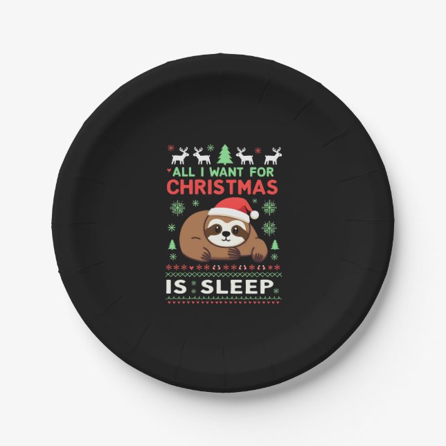 All I Want For Christmas Is Sleep - Funny Xmas Slo Paper Plate (Front)