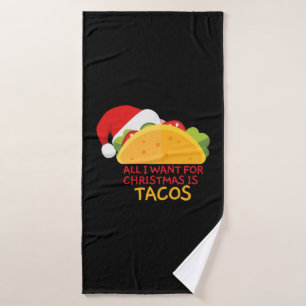 All I Want For Christmas Is Tacos Christmas Santa Bath Towel
