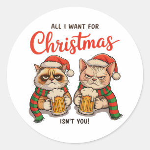 All I Want For Christmas Isn’t You Angry Cats Xmas Classic Round Sticker