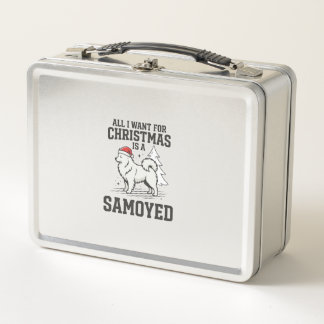 All I Want for Christmas Samoyed Dog Metal Lunch Box