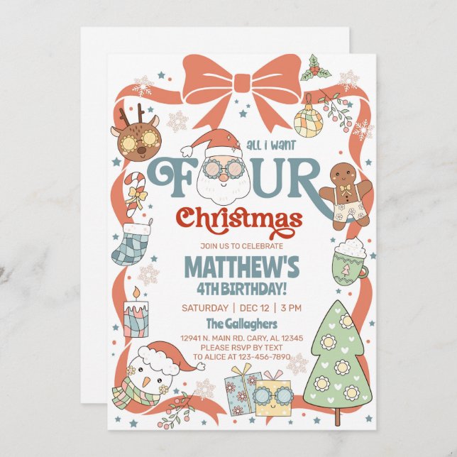 All I want FOUR Christmas boy 4th birthday invite. Invitation (Front/Back)