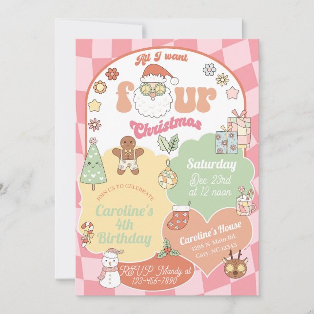All I want four Christmas girl 4th birthday. Invitation (Front)