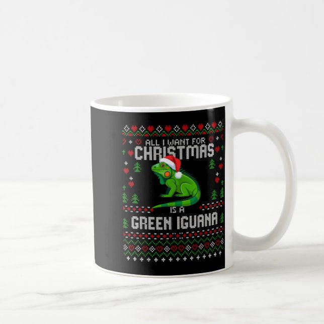 All I Want Green Iguana Lizard Christmas Ugly Xmas Coffee Mug (Right)