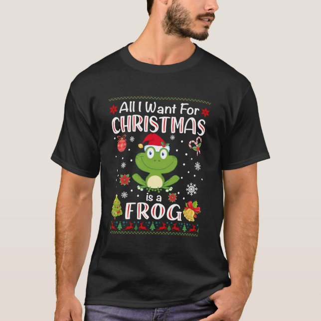 All I Want Is A Frog For Christmas Ugly Xmas Pajam T-Shirt (Front)