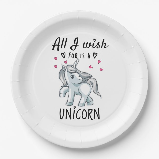 All I wish for is a Unicorn Paper Plate (Front)