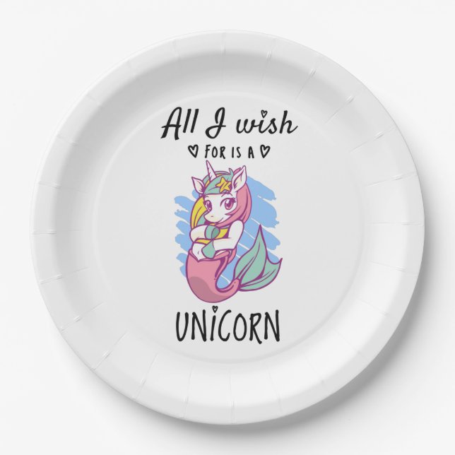 All I wish for is a Unicorn Paper Plate (Front)