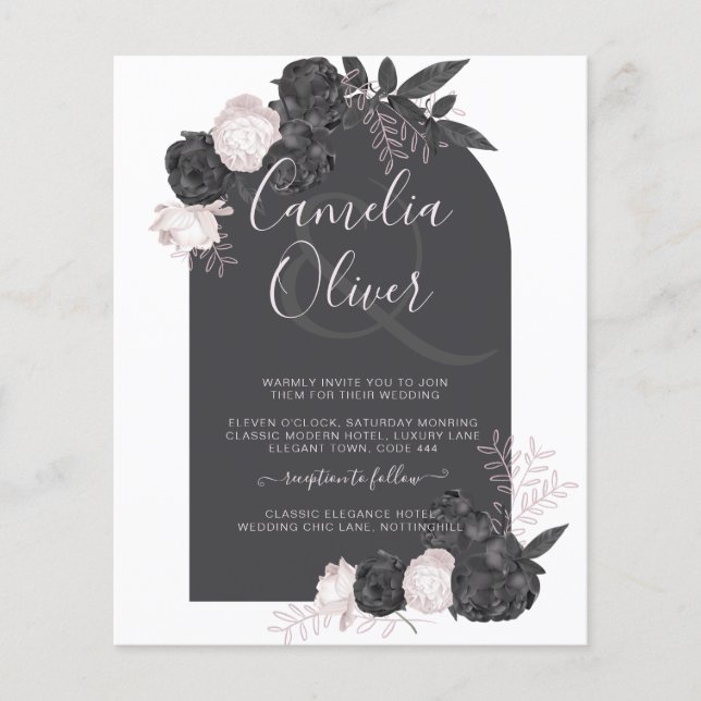  All-In-1 Black Blush Rose Gothic Wedding QR Code  Flyer (Front)