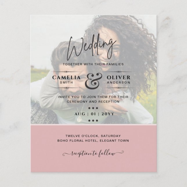 All-in-1 BUDGET PHOTO OVERLAY Wedding QR Code RSVP Flyer (Front)