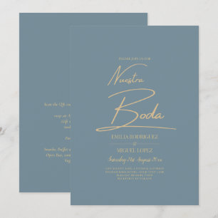 All-in-1 Elegant Sea Glass Teal Gold Nuestra Boda Invitation