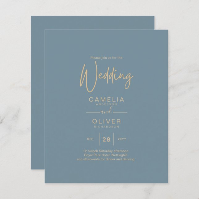 All-in-1 Elegant Sea Glass Teal Gold Wedding QR cd (Front/Back)