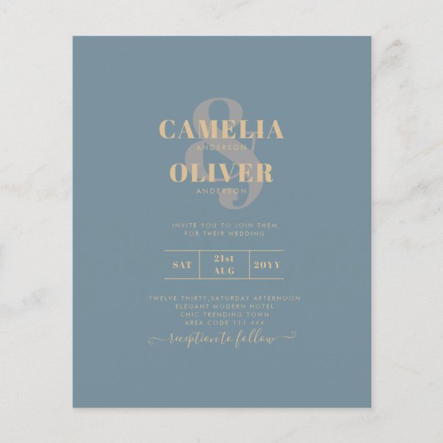 All-in-1 Elegant Sea Glass Teal Gold Wedding QR cd Flyer (Front)