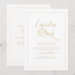 All-in-1 Elegant White Gold Font Classic Wedding I Invitation