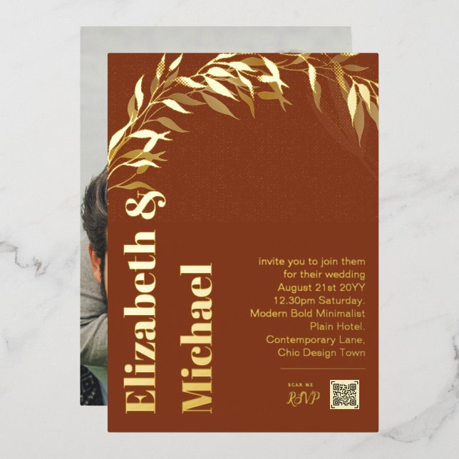 All-in-1 GOLD FOIL Terracotta Photo QR Code Modern (Front/Back)