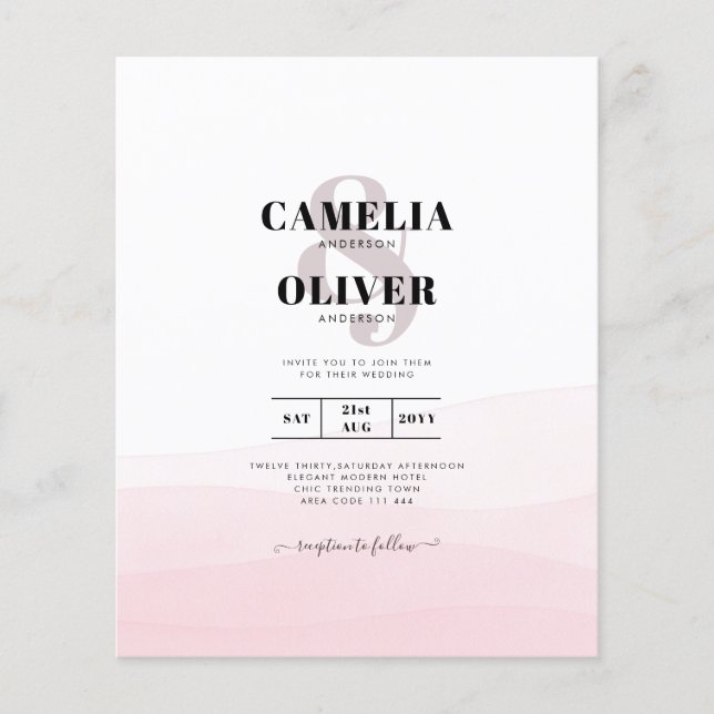 All-in-1 Ombre Pink Overlay Wedding Invite QR Code Flyer (Front)