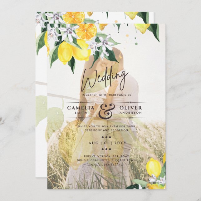 All-in-1 PHOTO OVERLAY Lemons Wedding Invite QR (Front/Back)