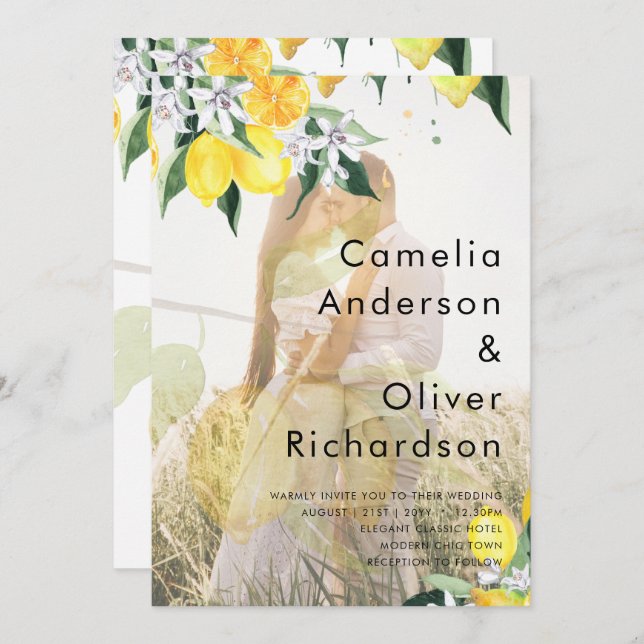 All-in-1 PHOTO OVERLAY Lemons Wedding Invite QR (Front/Back)