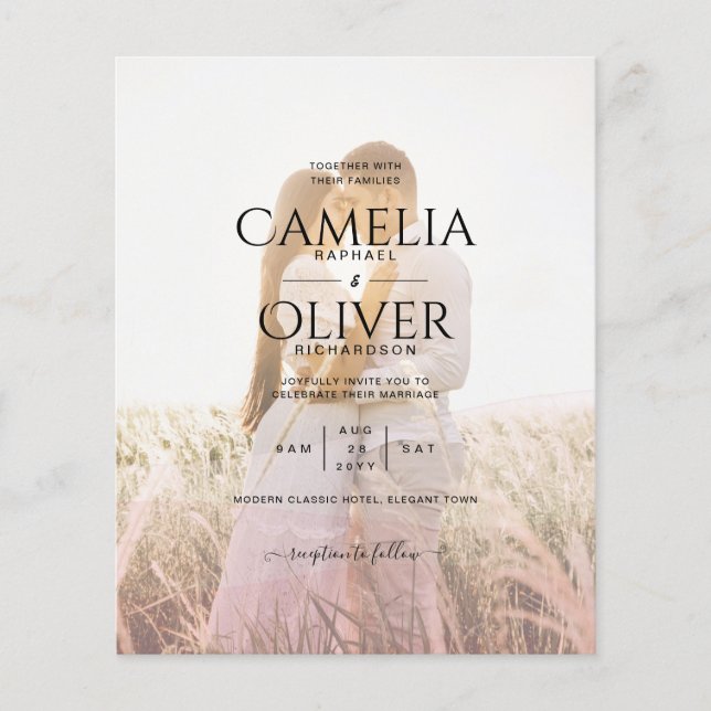 All-in-1 Pink Ombre Photo Overlay Wedding QR Code Flyer (Front)