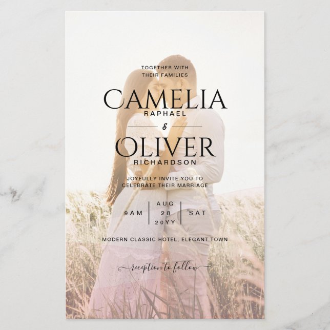 All-in-1 Pink Ombre Photo Overlay Wedding QR Code Flyer (Front)