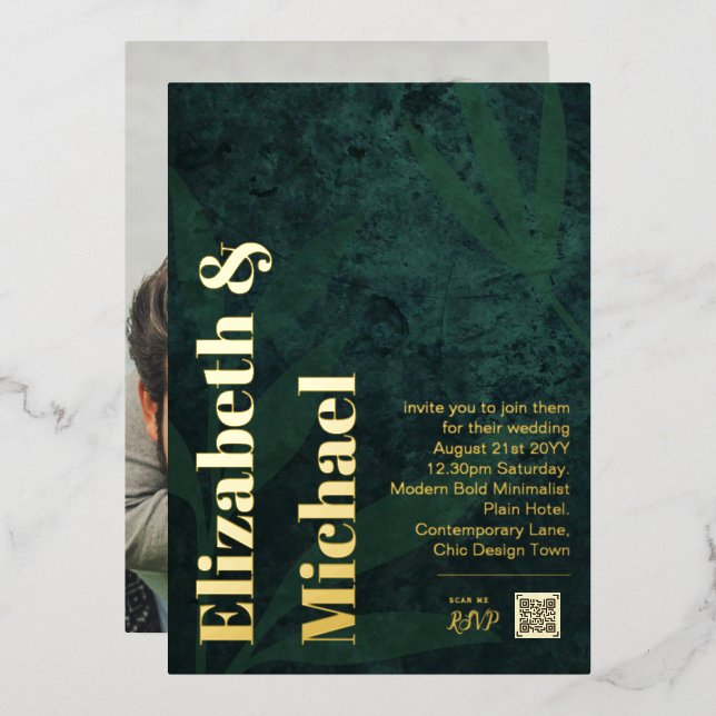 All-in-1 REAL GOLD FOIL Green Photo QR Code Modern (Front/Back)