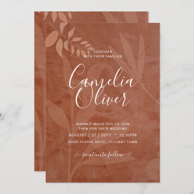 All-in-1 Rustic Terracotta Overlay Wedding Invitation (Front/Back)