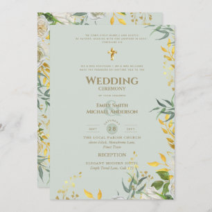 All-in-1 Sage Gold Greenery Catholic Wedding Invitation